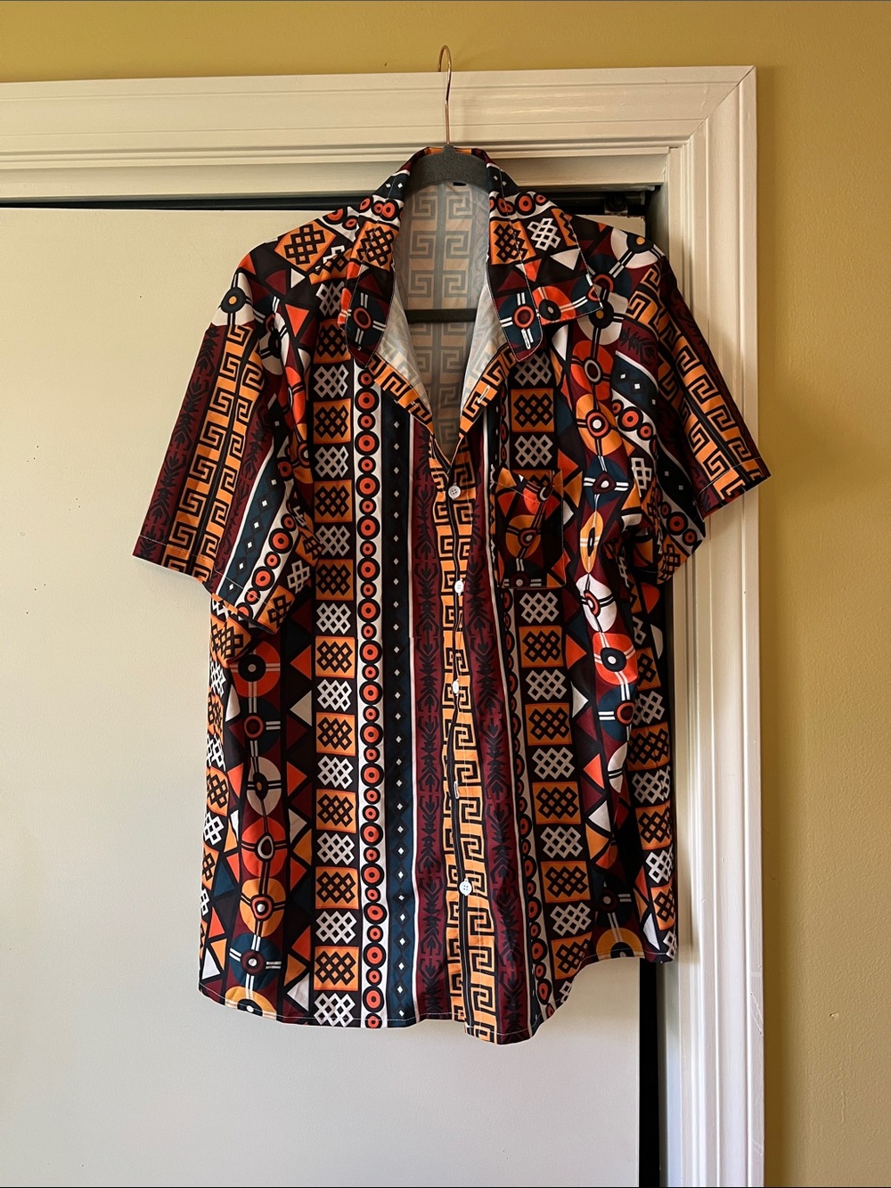Men's Short-Sleeve Geometric Print Shirt - Orange/Black